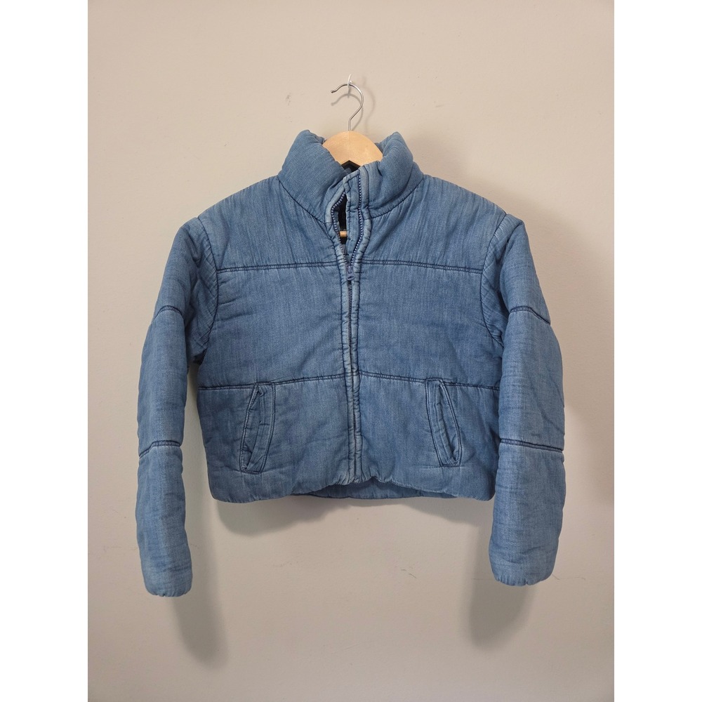 Gap Cozy-Lined Denim Puffer Jacket Kids Large 10‎ Blue Quilted Full Zip Coat